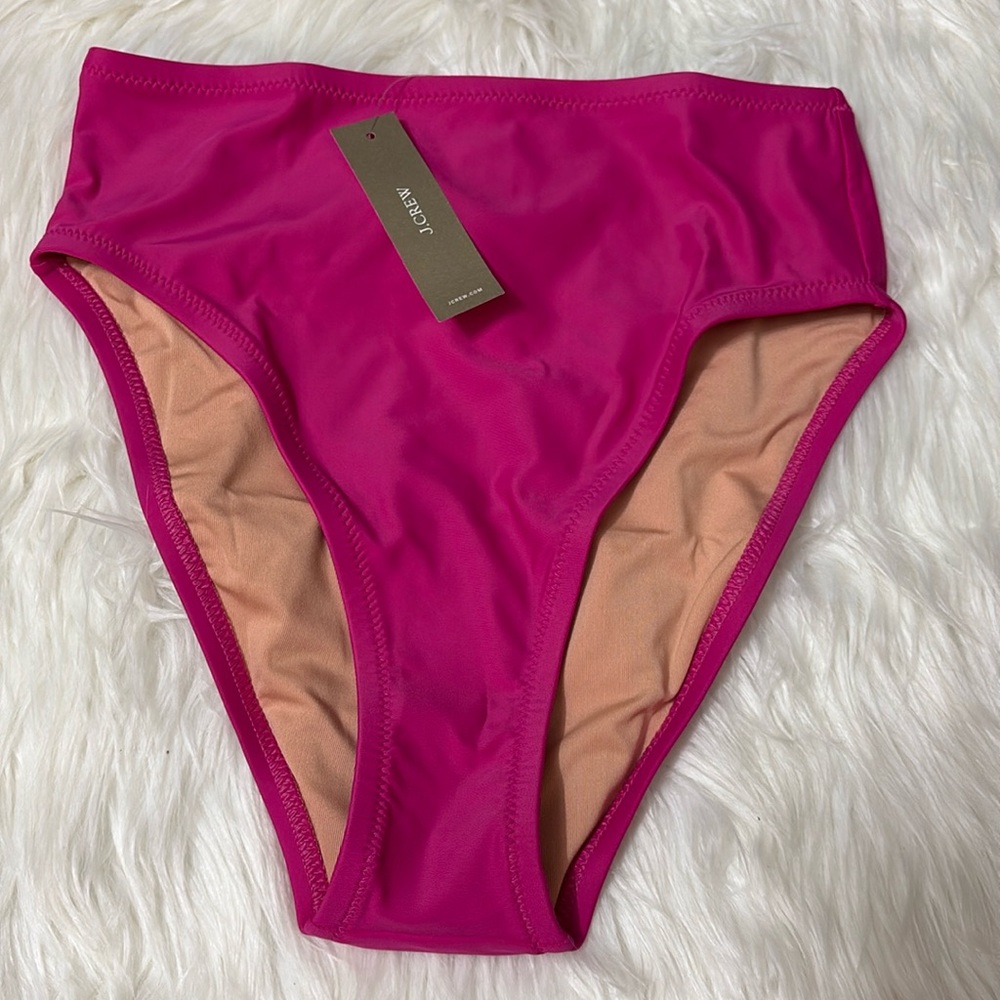 NWT J. Crew Radiant Fuchsia High-Rise Full Coverage Bikini Bottoms Only